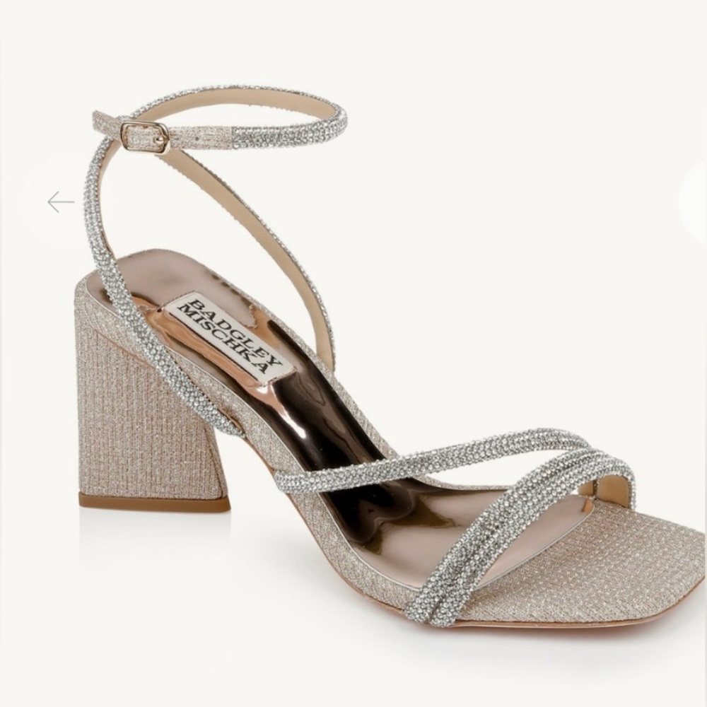 BADGLEY MISCHKA Freedom Glitter Block Heel with Bejeweled Straps
